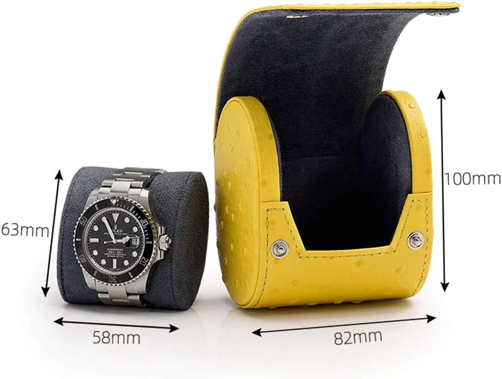 Artificial Leather Ostrich Pattern Watch Storage Bag Portable Travel Mechanical Watch Box High-end European Collection Single Watch Collection (Yellow/Black)