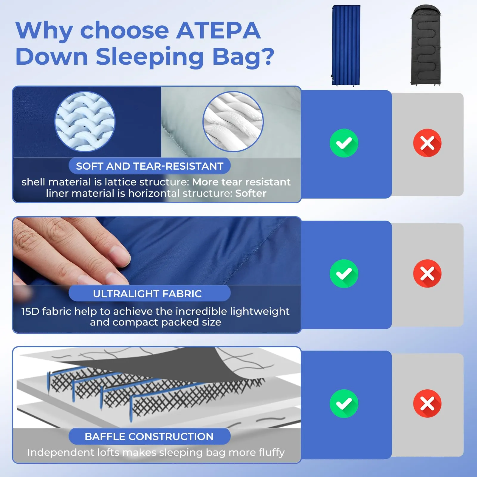 ATEPA SEATTLE 300 Down Envelope Sleeping Bag