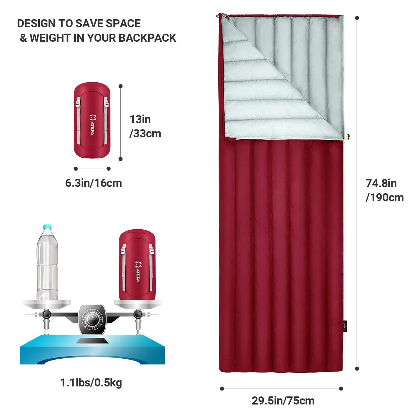 ATEPA SEATTLE 300 Down Envelope Sleeping Bag