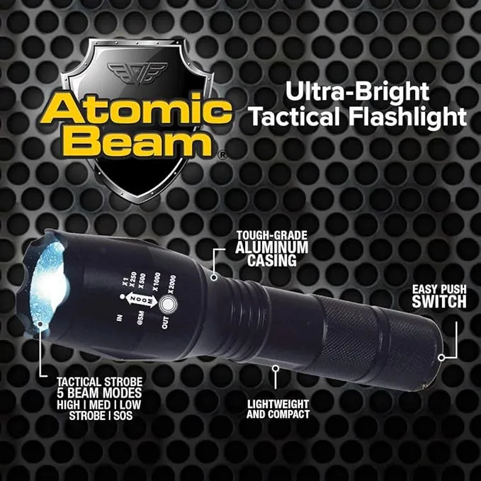 Atomic Beam LED Flashlight by BulbHead, 5 Beam Modes, Tactical Light Bright Flashlight (1 Pack)