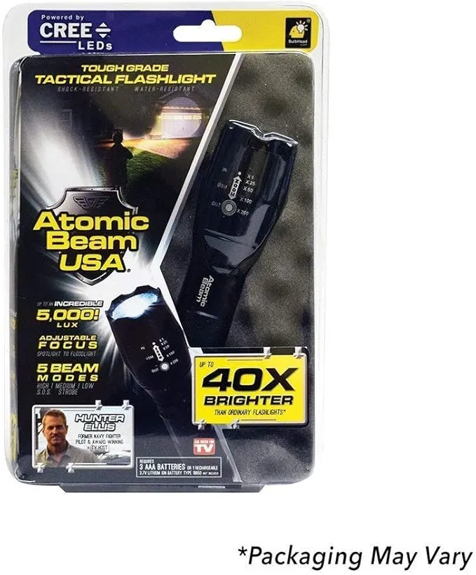 Atomic Beam LED Flashlight by BulbHead, 5 Beam Modes, Tactical Light Bright Flashlight (1 Pack)