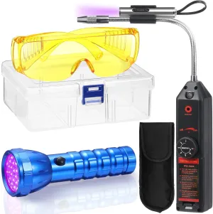 Auto Air Conditioner Leak Detector Tool WJL-6000 Refrigerant Leak Detector with UV Flashlight and Yellow UV Protective Glasses for HVAC Air Conditioner R22 R410A R134A (Large 28 LED)