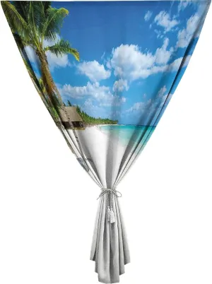 Autohesion Curtains, Beach Window Curtain Panel, Tropical Exotic Seashore with Palm Trees Clear Sky Island Summer Print Thermal Lnsulated Room Darkening Small Drapes,47W x54L Inches, for Bathroom