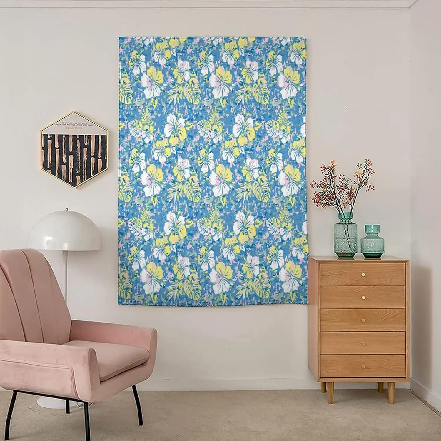 Autohesion Curtains, Camouflage Window Curtain Panel, Hawaiian Exotic Tropical Hibiscus Flowers Foliage Print Temporary Blackout Blinds,26W x40L Inch, for Nursery,Children Kids Bedroom or Travel Use