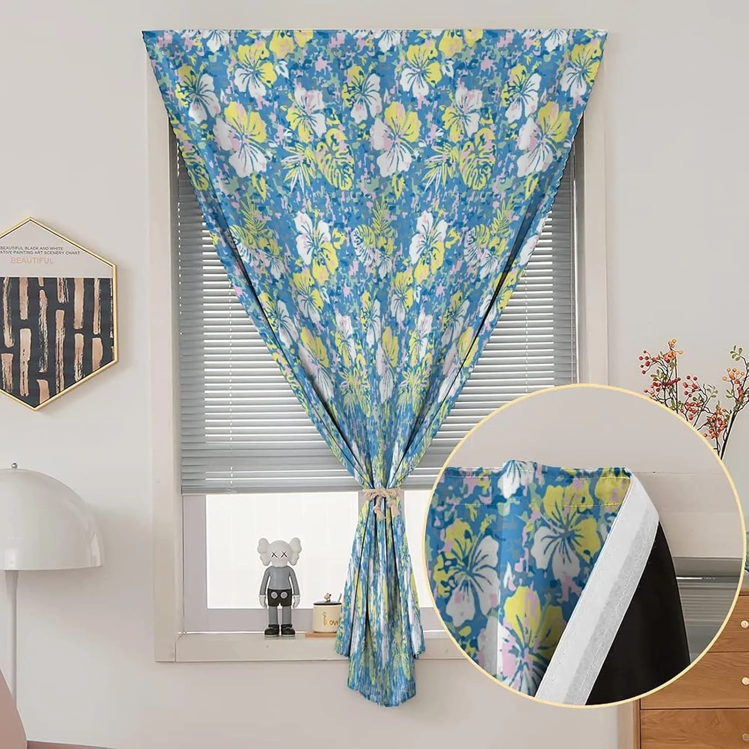 Autohesion Curtains, Camouflage Window Curtain Panel, Hawaiian Exotic Tropical Hibiscus Flowers Foliage Print Temporary Blackout Blinds,26W x40L Inch, for Nursery,Children Kids Bedroom or Travel Use