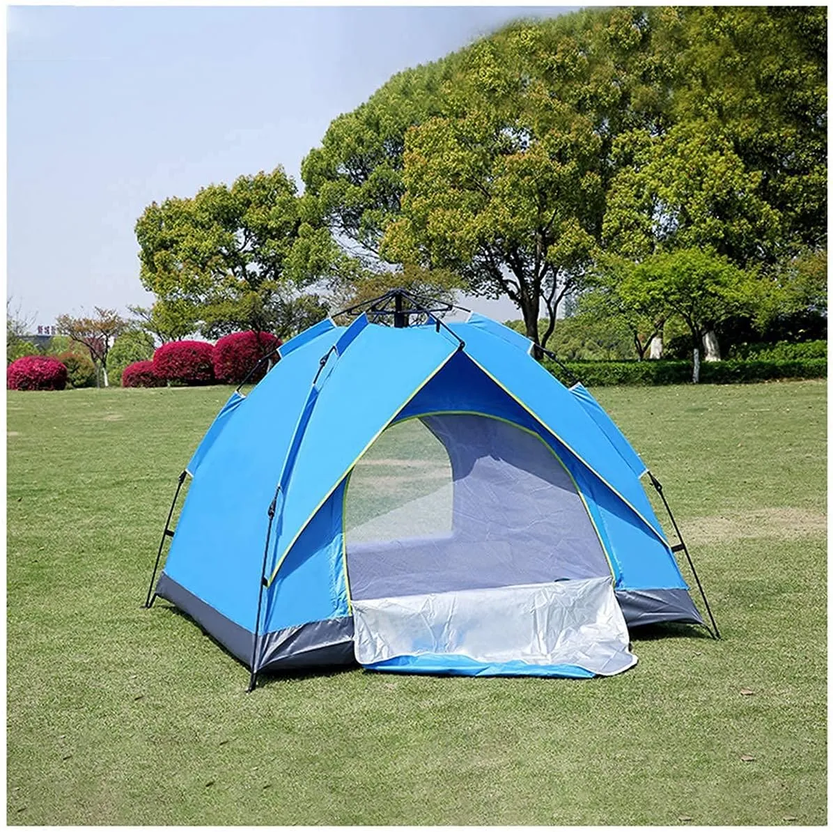 Automatic Pop Up Tent Family Camping Tent 2-3-4 Person Portable Tent Spring Type Fast Open Waterproof Windproof for Camping Hiking Mountaineering (Blue Width 1.5m) (Blue Width 2m)