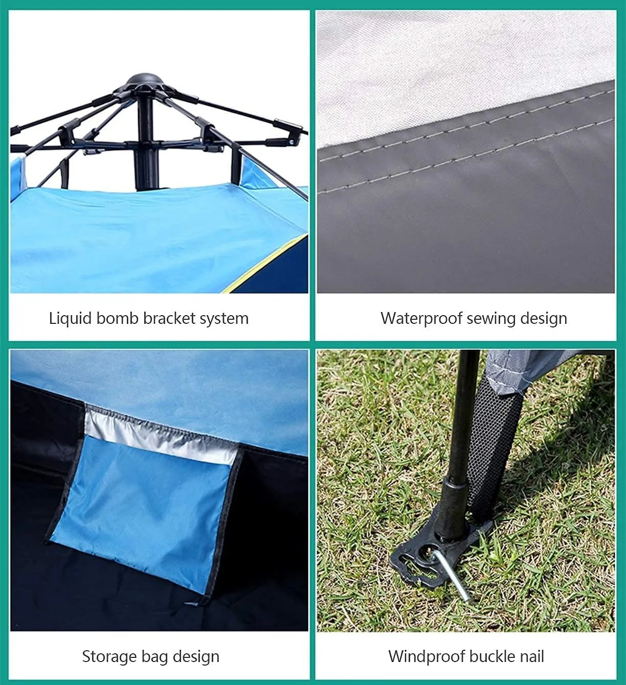 Automatic Pop Up Tent Family Camping Tent 2-3-4 Person Portable Tent Spring Type Fast Open Waterproof Windproof for Camping Hiking Mountaineering (Blue Width 1.5m) (Blue Width 2m)