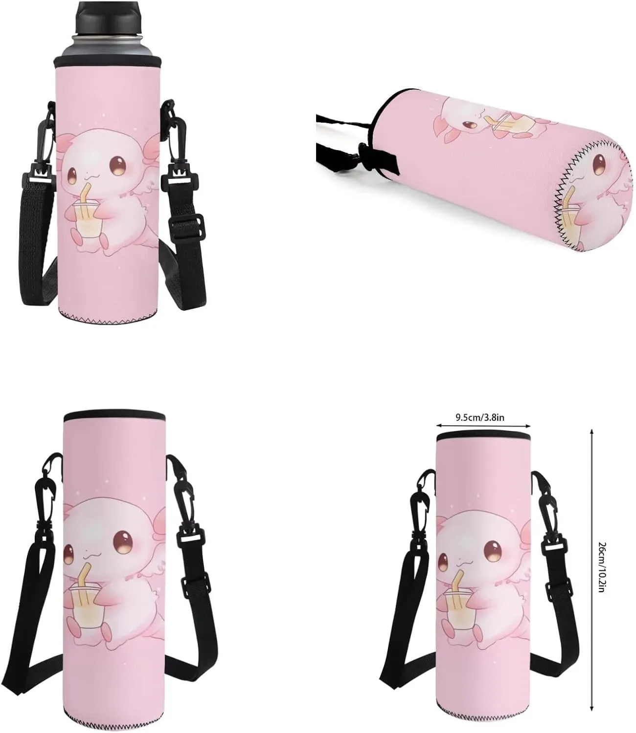 Axolotl Pink Bookbags for 5Th Grade Girls Backpack and Lunch Bag Set for Girls with Pencil Case Water Bottle Sleeve 4Pcs Set Bookbag for Students Going To School