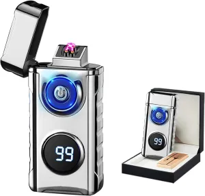 BABOBIU Electric Lighters USB C Rechargeable Plasma Lighter with LED Flashlight Windproof for Fireworks Candles Incense Sticks Camping Hiking Outdoor Activities Cool Lighters (Silver)