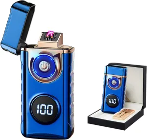 BABOBIU Rechargeable Electric Lighter USB C Plasma Lighters with Built-in LED Flashlight Windproof for Fire BBQ Candles Camping Outdoor Men Boyfriend Cool Gadgets (Blue)