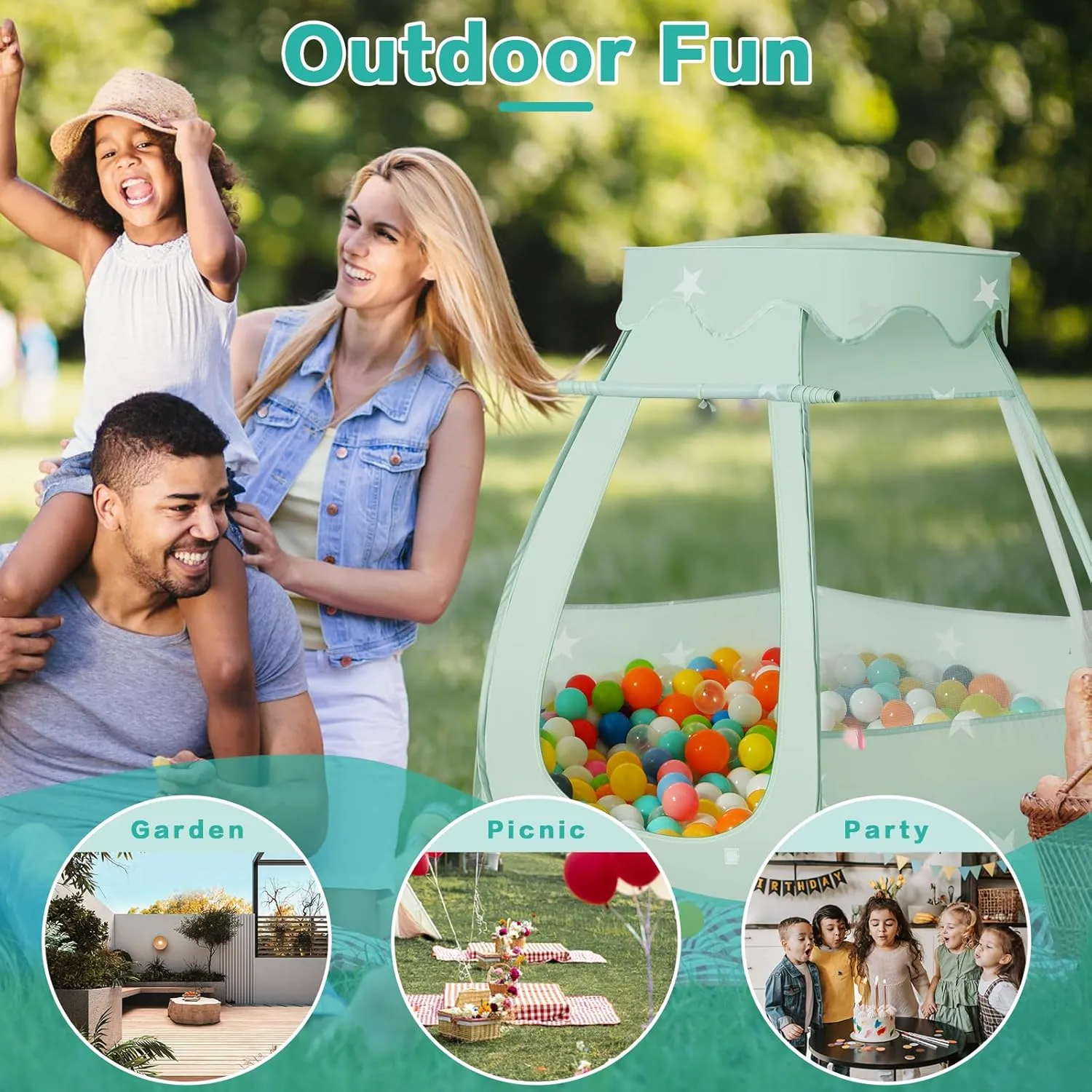 Baby Ball Pit for Toddler: with Star Lights - Pop Up Princess Play Tent for Kids - Indoor Outdoor Baby Girl Toys Birthday Gifts - NO Balls (Grayish Green Tent)