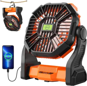 Battery Powered Fan Portable Fan Rechargeable,270°Pivot Battery Operated Fans Camping Fan with LED Light & Hook,USB Personal Rechargeable Outdoor Camping for Tent, Travel