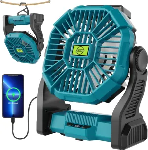 Battery Powered Fan，270° Rotating Battery Operated Camping Fan Rechargeable, USB Desk Personal Table Cordless with Hook, Outdoor Camping for Tents,Travel X23 Cyan
