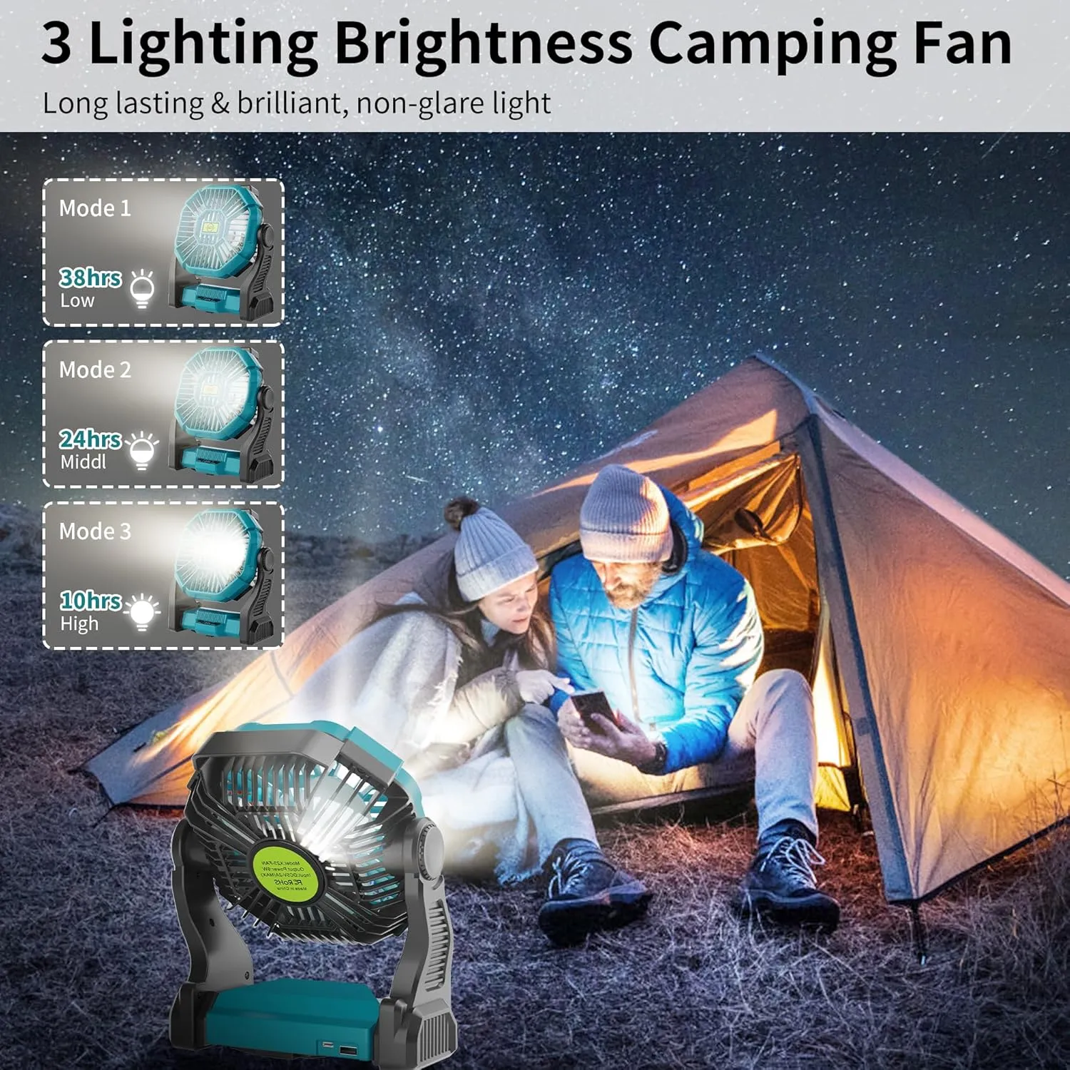 Battery Powered Fan，270° Rotating Battery Operated Camping Fan Rechargeable, USB Desk Personal Table Cordless with Hook, Outdoor Camping for Tents,Travel X23 Cyan