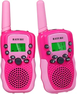 BATURU Kids Walkie Talkies, 2-Pack Pink Gift for Girls Age 4-8, Long Range, Easy-to-Use Toys for Birthday, Outdoor Play, Camping, Pretend Adventure