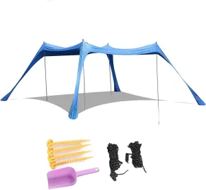 Beach Canopy, 4 Poles Beach Tent Sun Shelter Quick Setup with Carry Bag for Camping (210 * 200 * 150CM)