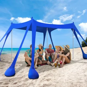 Beach Tent Sun Shelter 10x10ft, Shade Canopy, Sunshade UPF50  with 8 Sandbags, Sand Shovels, Ground Pegs & Stability Poles, Portable Carry Bag for Family Party,Camping,Fishing,Backyard,Picnics