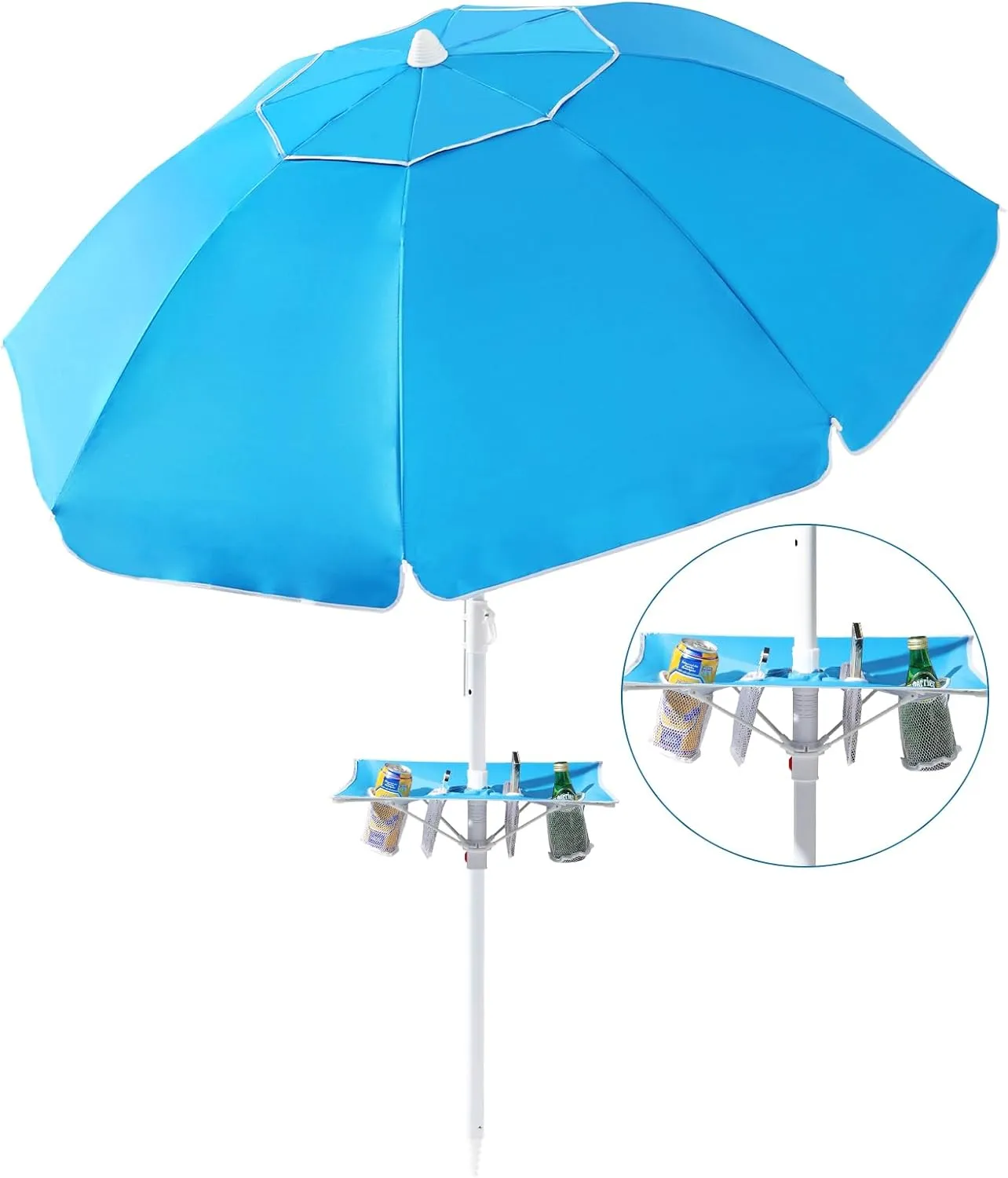 Beach Umbrella - Beach Umbrella for Sand Wind Portable with Tilt Pole, 6.56 FT Arc Length 5.9 FT Diameter, Heavy Duty Wind Resistant Striped Large Umbrellas, UV 50  Parasol with Anchor Screw Adjustable Height