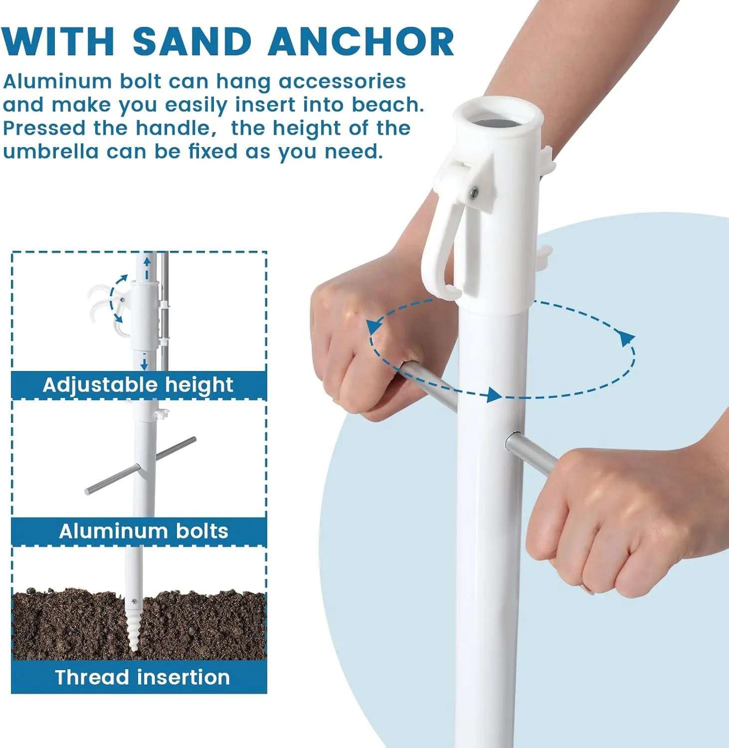 Beach Umbrella - Beach Umbrella for Sand Wind Portable with Tilt Pole, 6.56 FT Arc Length 5.9 FT Diameter, Heavy Duty Wind Resistant Striped Large Umbrellas, UV 50  Parasol with Anchor Screw Adjustable Height