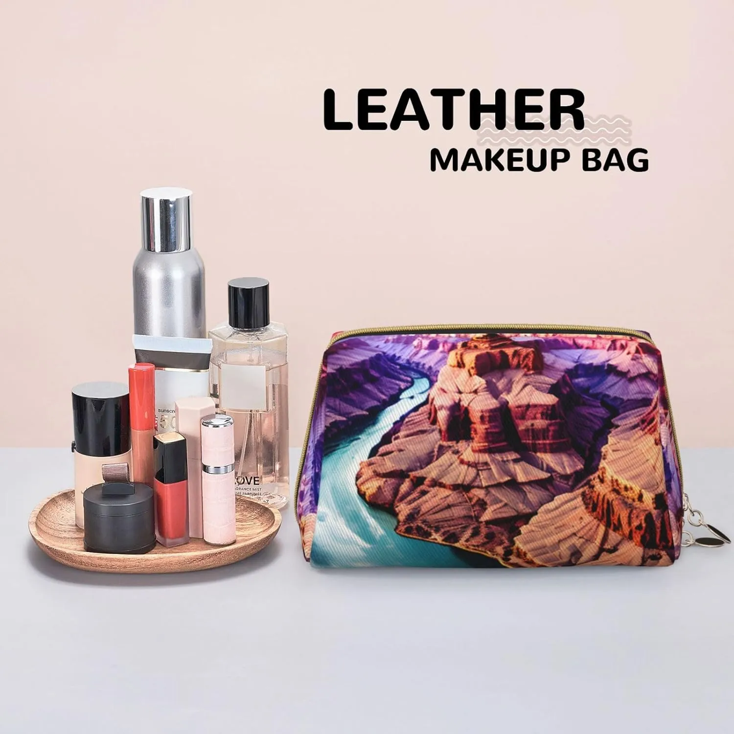 Beauty Grand Canyon Leather Toiletry Travel Bag, Compact Makeup Organizer For Women