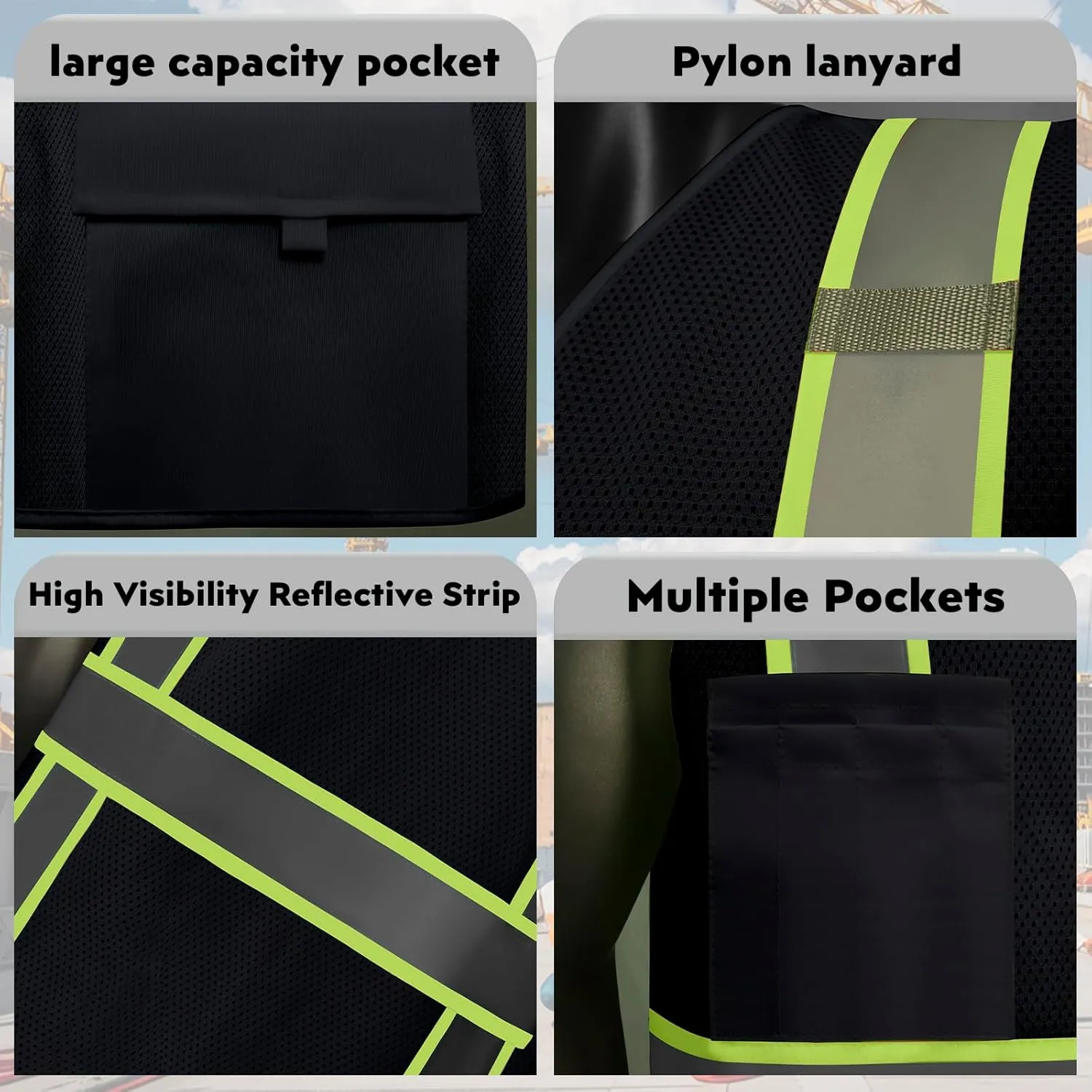 BeautyWill Custom Safety Vest Customized Logo Class 2 High Visibility Reflective Vest with Pockets Construction workwear