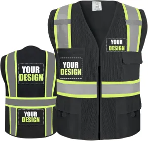 BeautyWill Custom Safety Vest Customized Logo Class 2 High Visibility Reflective Vest with Pockets Construction workwear