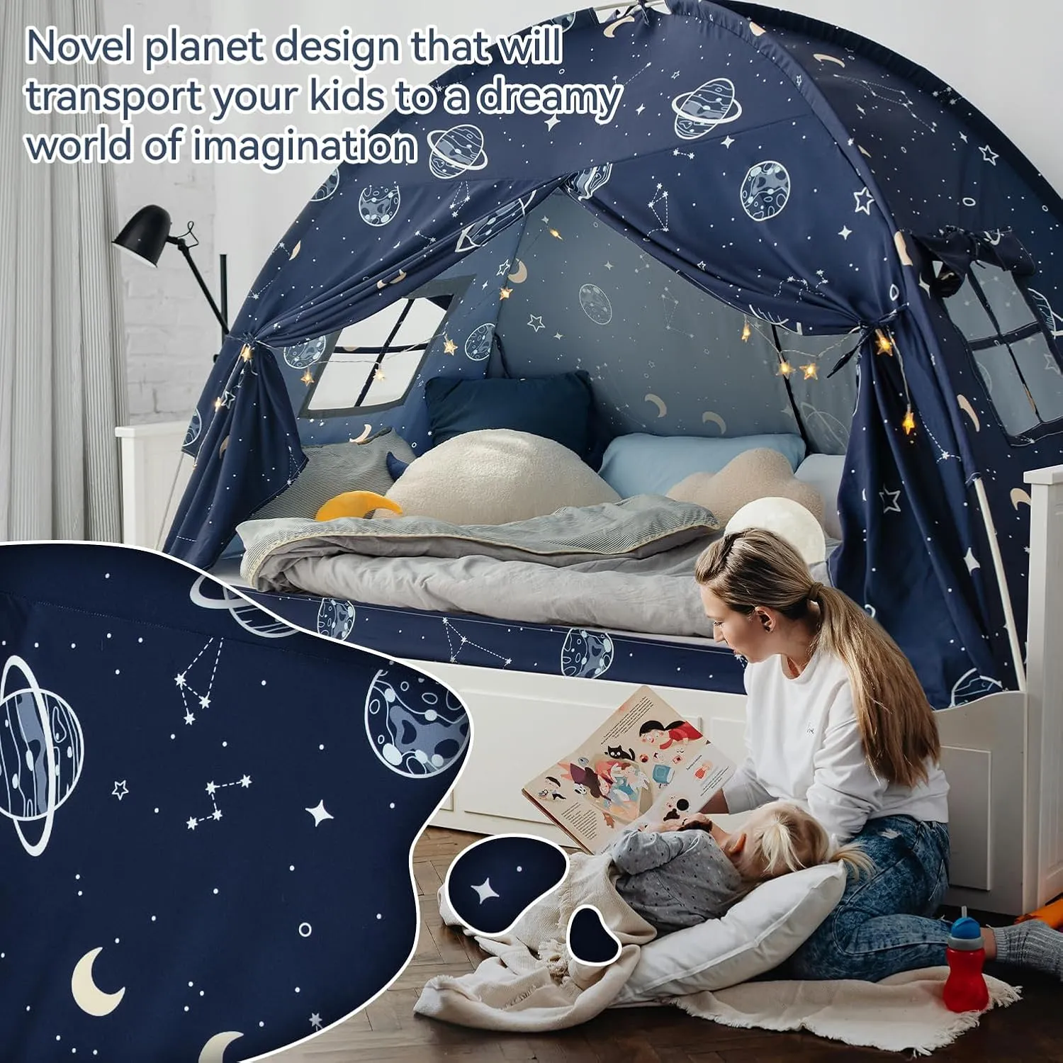 Bed Tent Twin, Space Play Canopy for Kids Boys, Bunk Canopy Tent for Toddler Bed, Galaxy Dome Playhouse Portable Sleeping Tents Indoor