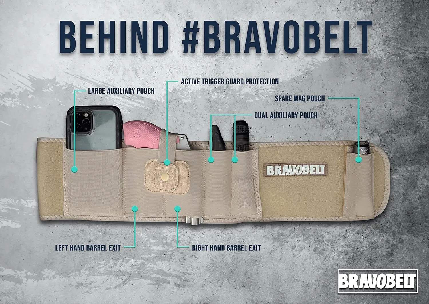 Belly Band Holster - by BRAVOBELT Athletic Performance Holster for Running, Jogging, Hiking - G17-43 S&W M&P 40 Shield | for Men & Women