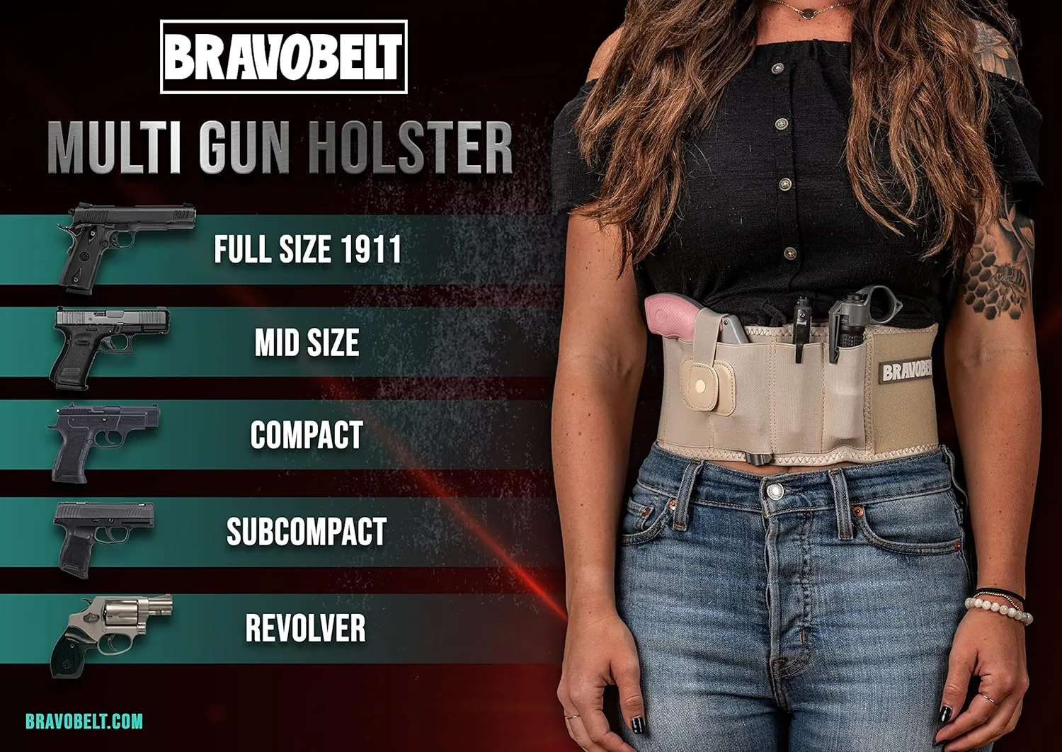 Belly Band Holster - by BRAVOBELT Athletic Performance Holster for Running, Jogging, Hiking - G17-43 S&W M&P 40 Shield | for Men & Women
