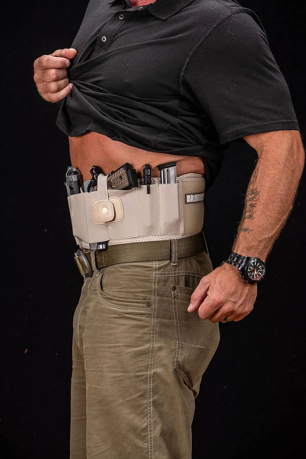 Belly Band Holster - by BRAVOBELT Athletic Performance Holster for Running, Jogging, Hiking - G17-43 S&W M&P 40 Shield | for Men & Women