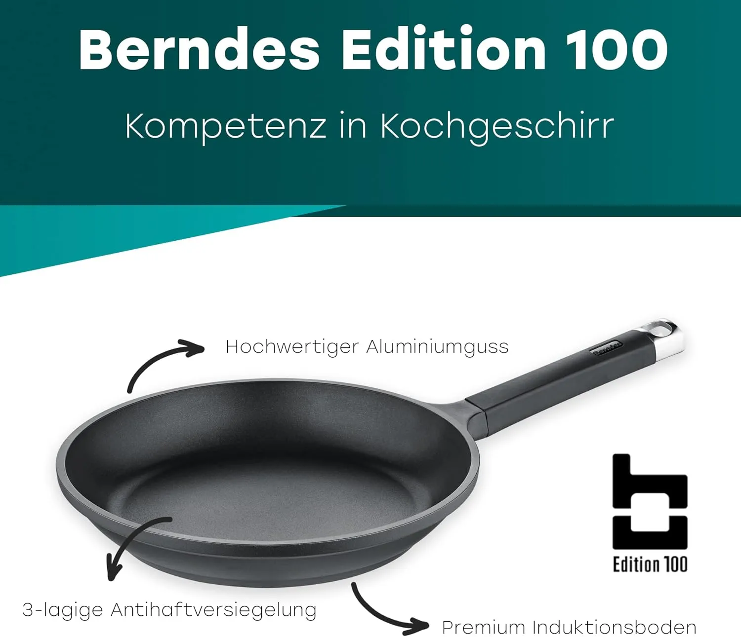 Berndes 20 cm Induction Frying Pan - Edition 100 - Small Frying Pan, Induction for All Types of Cookers, Non-Stick Coating, Cast Aluminium