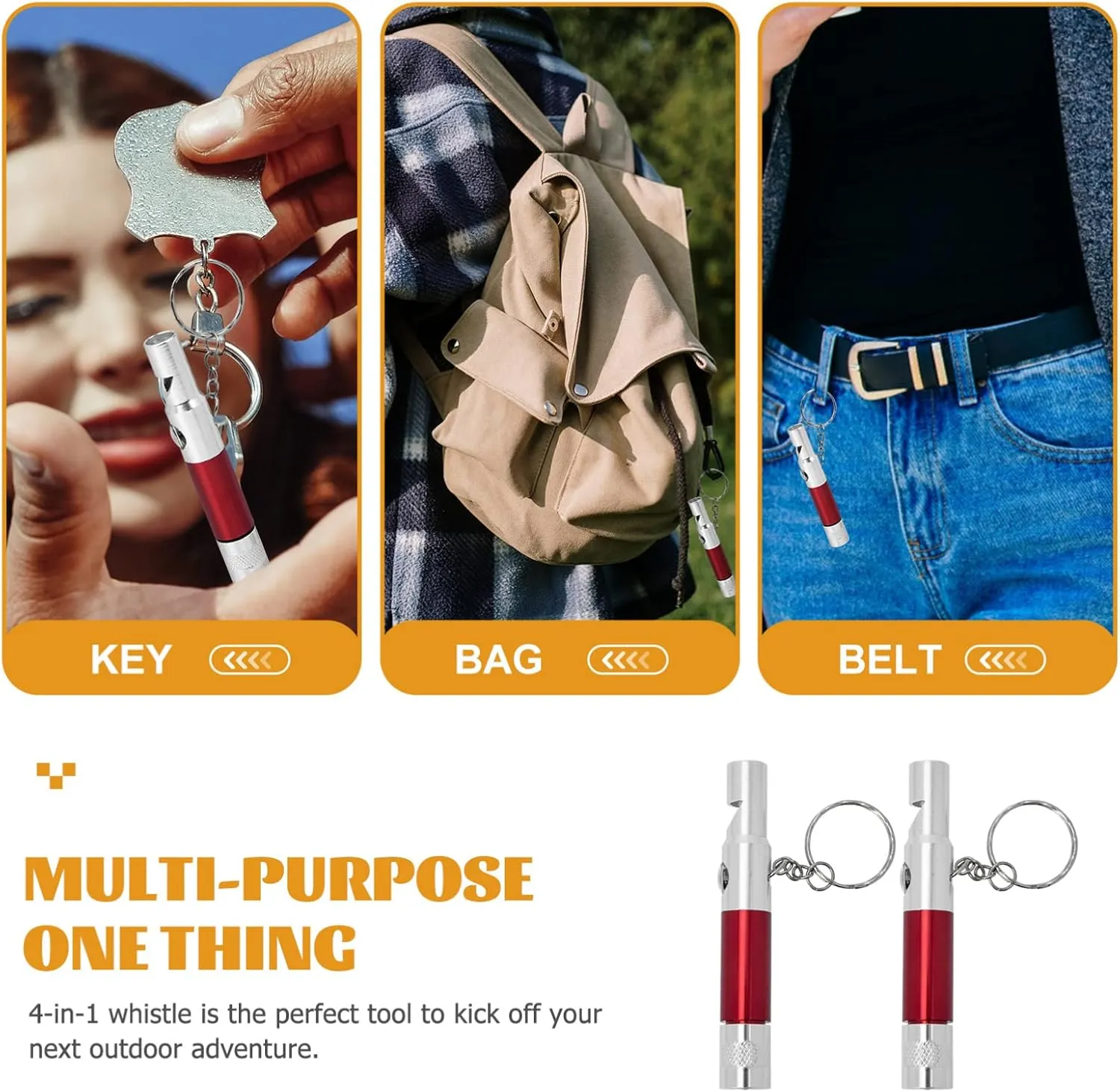 BESPORTBLE 2pcs Survival Whistles with Compass Flashlight Multifunctional Emergency Whistles