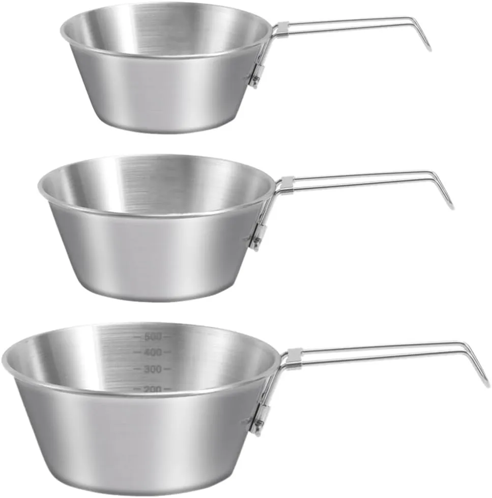 BESPORTBLE Stainless Steel Camping Bowl Compact Picnic Bowl with Folding Handle for Outdoor Activities