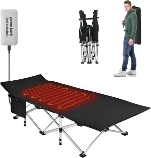 BESTHLS Heated Camping Cot for Adult 600D Oxford Portable Sturdy Sleeping Cot with Carry Bag, Portable Cots for for Home Office Nap Beach Travel Black