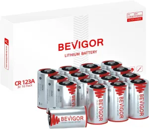 BEVIGOR CR123A 3V Lithium Batteries 16 Pack 1500mAh Photo Lithium Battery, 3 Volt, Long-Lasting for Flashlight and Security Device,10 Years Shelf Life【Non-Rechargeable】