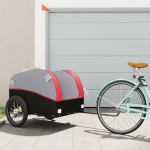 Bike Trailer with Sturdy Iron Frame and Safety Flag for Heavy Goods Transport, Black and Red, 99.2 lb Load Capacity