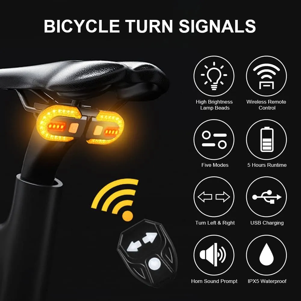 Bike Turn Signals,Bright Bicycle Turn Signals Front Back IPX5 Waterproof Wireless Remote Control Rear Bike Light USB Rechargeable LED Bike Flashlight for Mountain Bike,Bicycle,Scooter