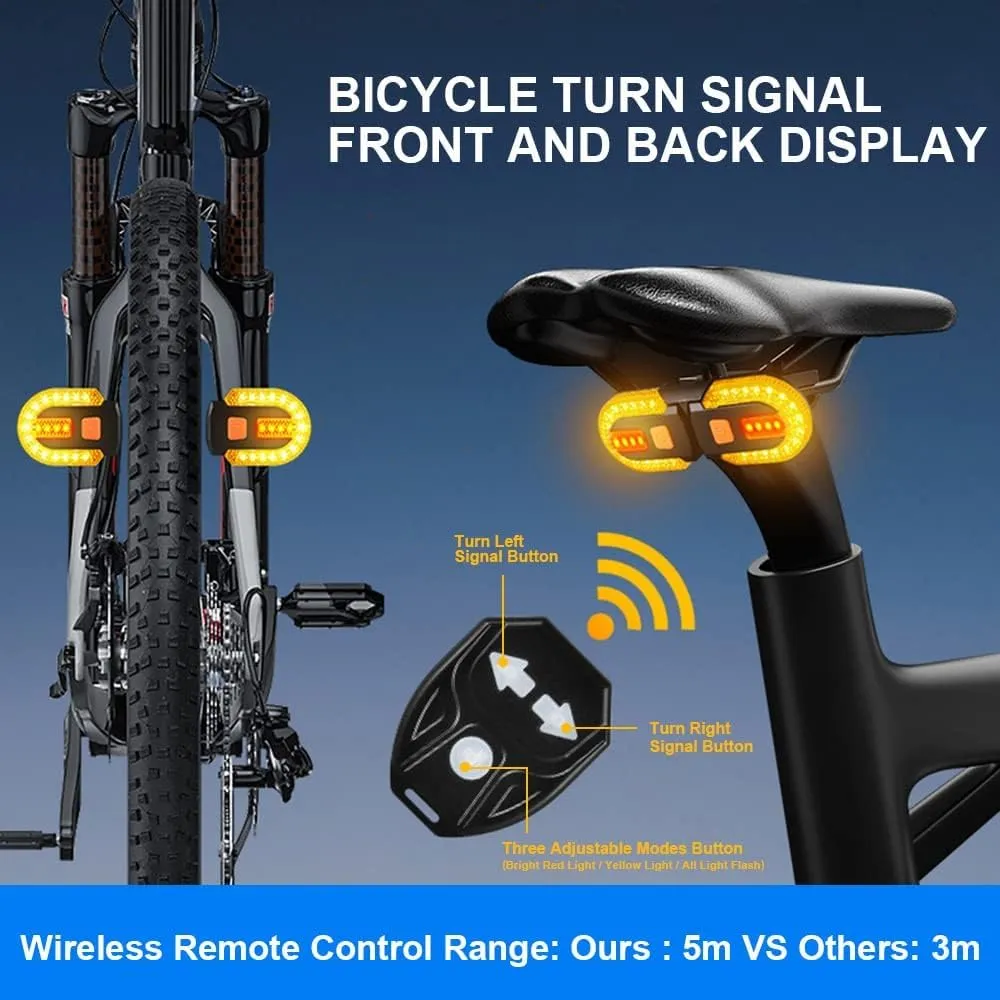 Bike Turn Signals,Bright Bicycle Turn Signals Front Back IPX5 Waterproof Wireless Remote Control Rear Bike Light USB Rechargeable LED Bike Flashlight for Mountain Bike,Bicycle,Scooter