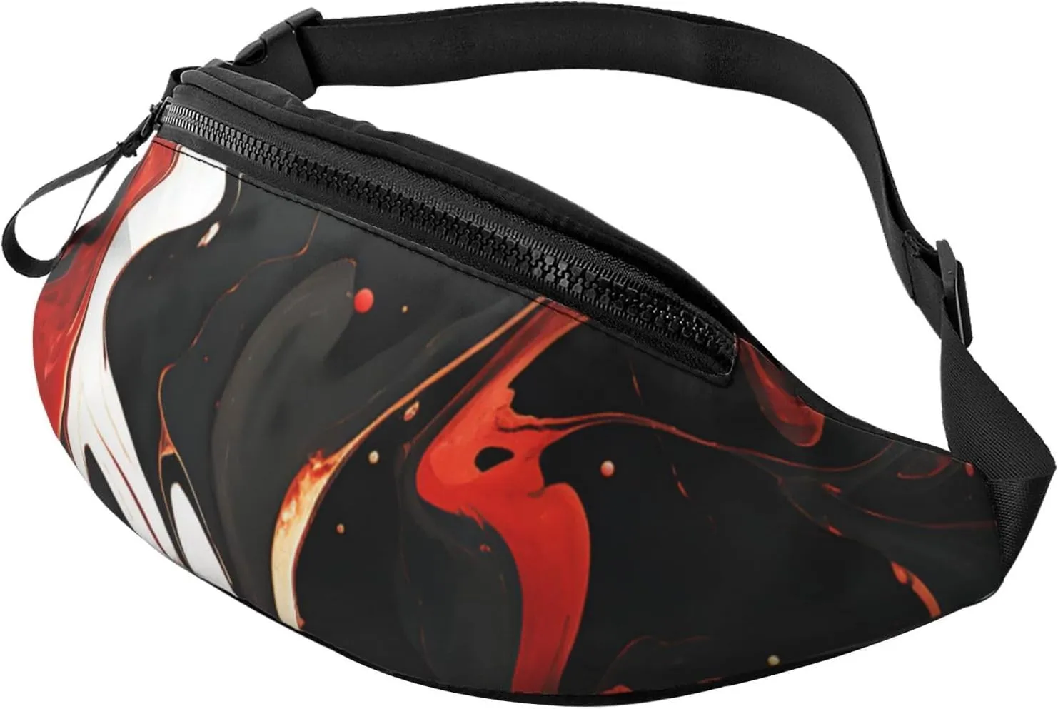Black And Red Marble Fanny Pack Waist Bag For Men Women, Lightweight Adjustable Belt Bag Fashion Hip Bum Bag For Travel Hiking Running