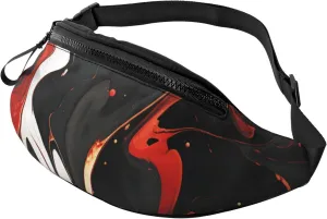 Black And Red Marble Fanny Pack Waist Bag For Men Women, Lightweight Adjustable Belt Bag Fashion Hip Bum Bag For Travel Hiking Running