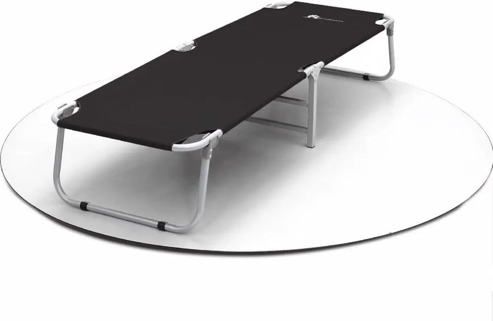 Black Foldable Oxford Military Cot Reclinable Portable Sleeping Bed w/Dust Cover
