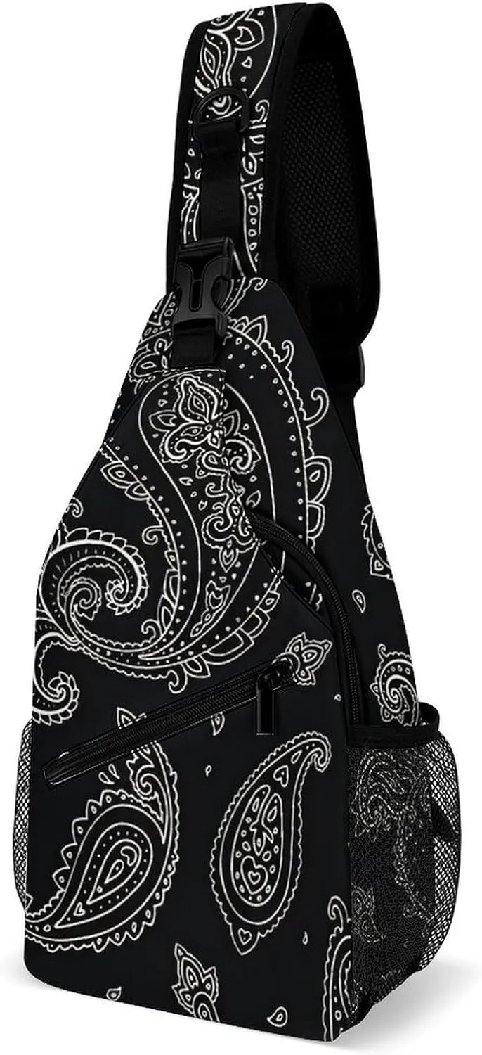 Black Paisley Pattern A Spacious And Large Capacity Portable Adjustable Chest Bag