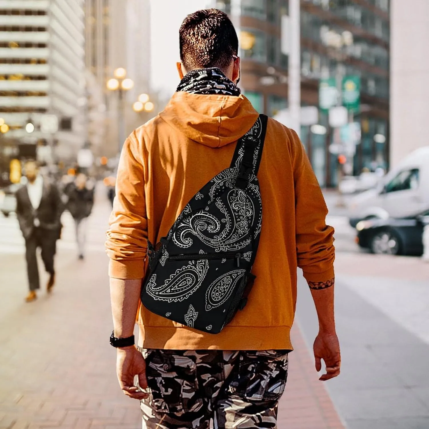 Black Paisley Pattern A Spacious And Large Capacity Portable Adjustable Chest Bag