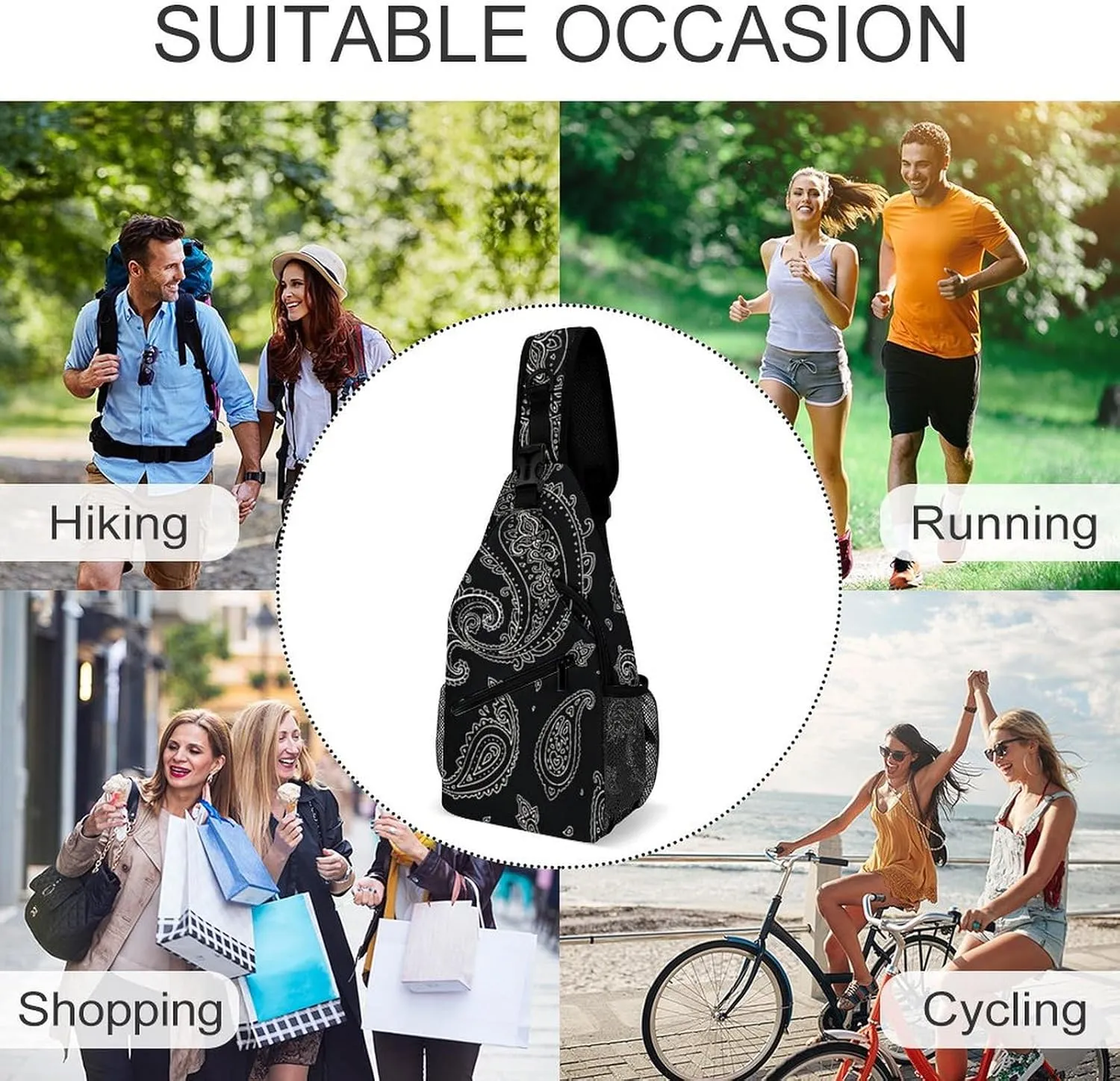 Black Paisley Pattern A Spacious And Large Capacity Portable Adjustable Chest Bag