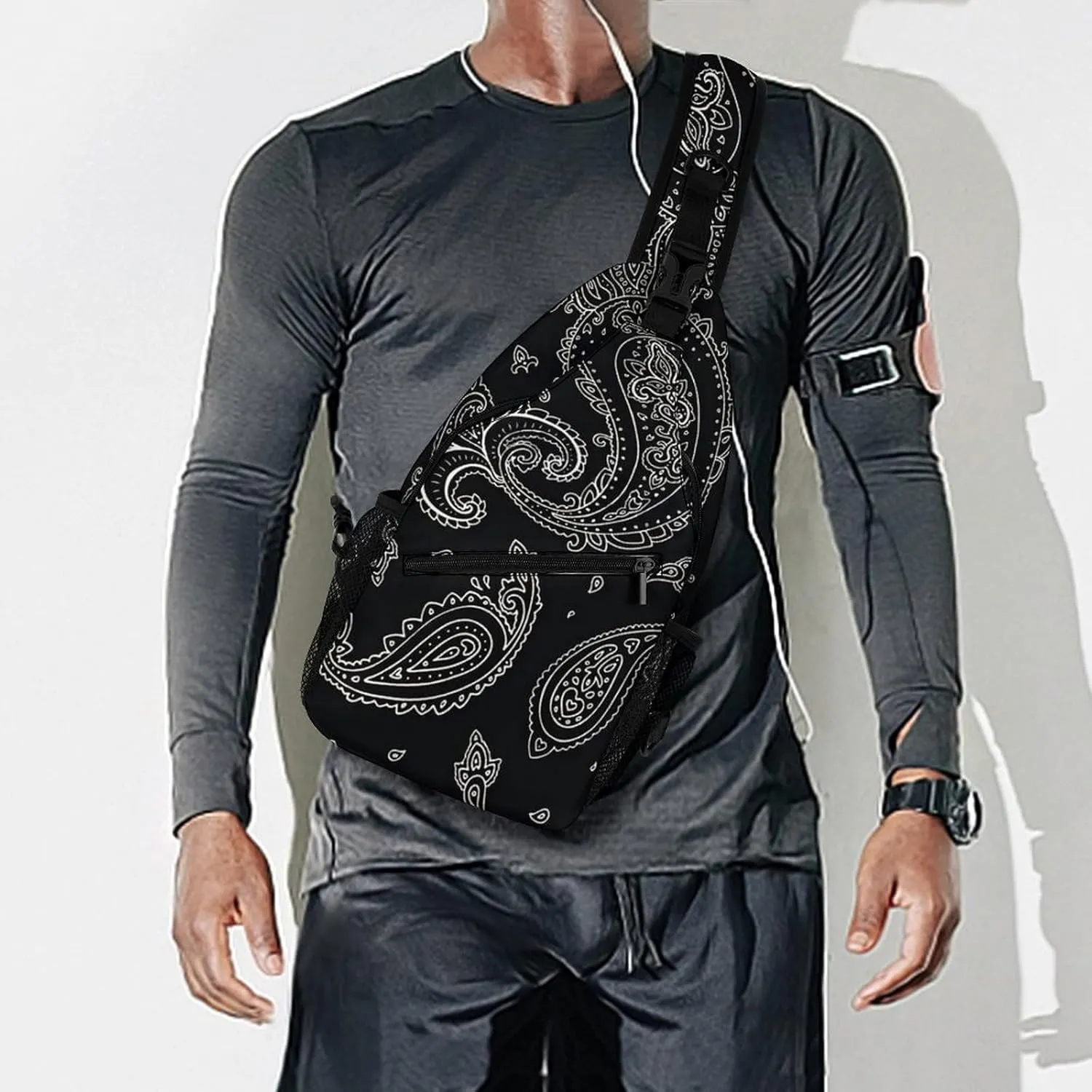 Black Paisley Pattern A Spacious And Large Capacity Portable Adjustable Chest Bag
