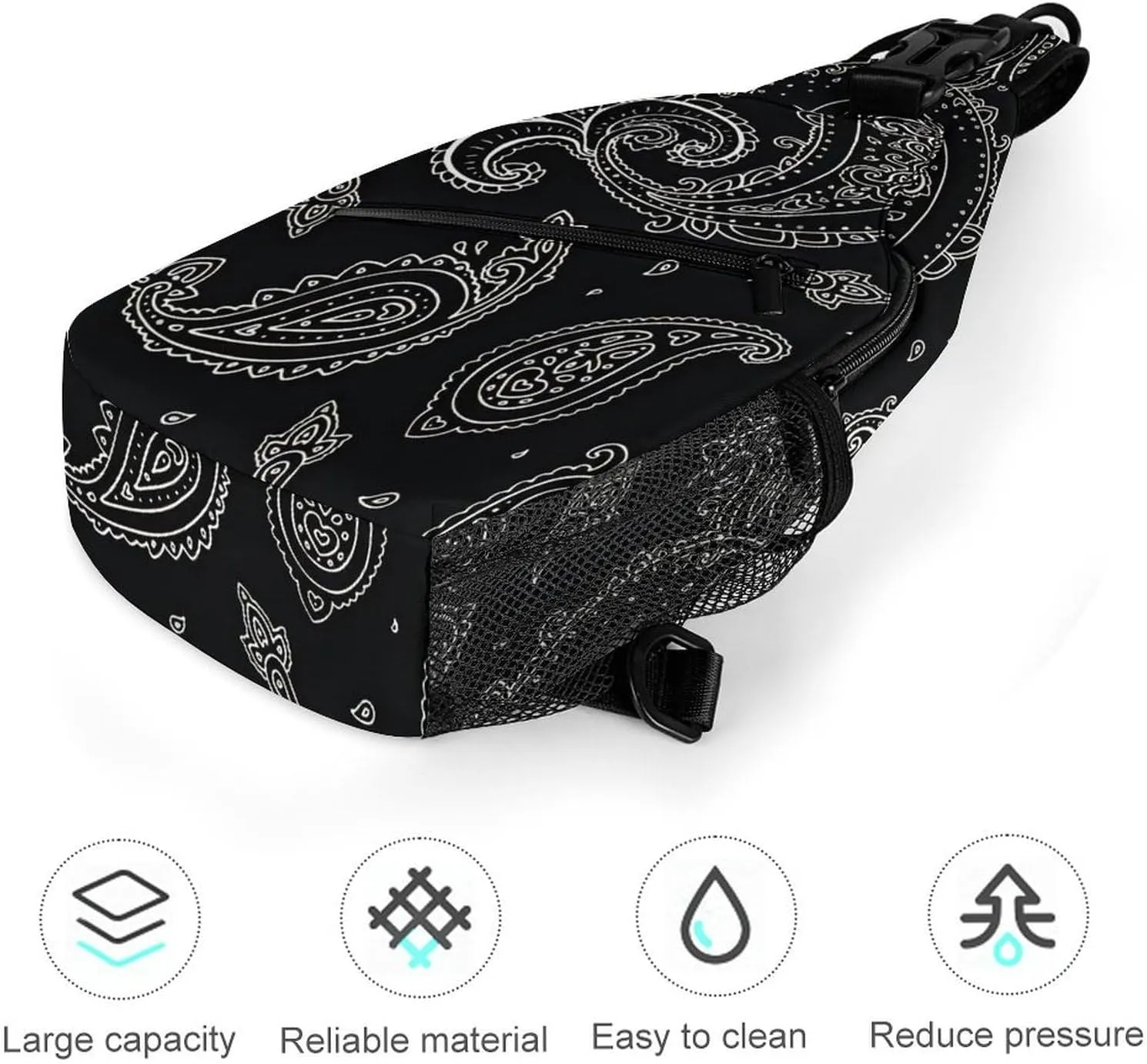 Black Paisley Pattern A Spacious And Large Capacity Portable Adjustable Chest Bag