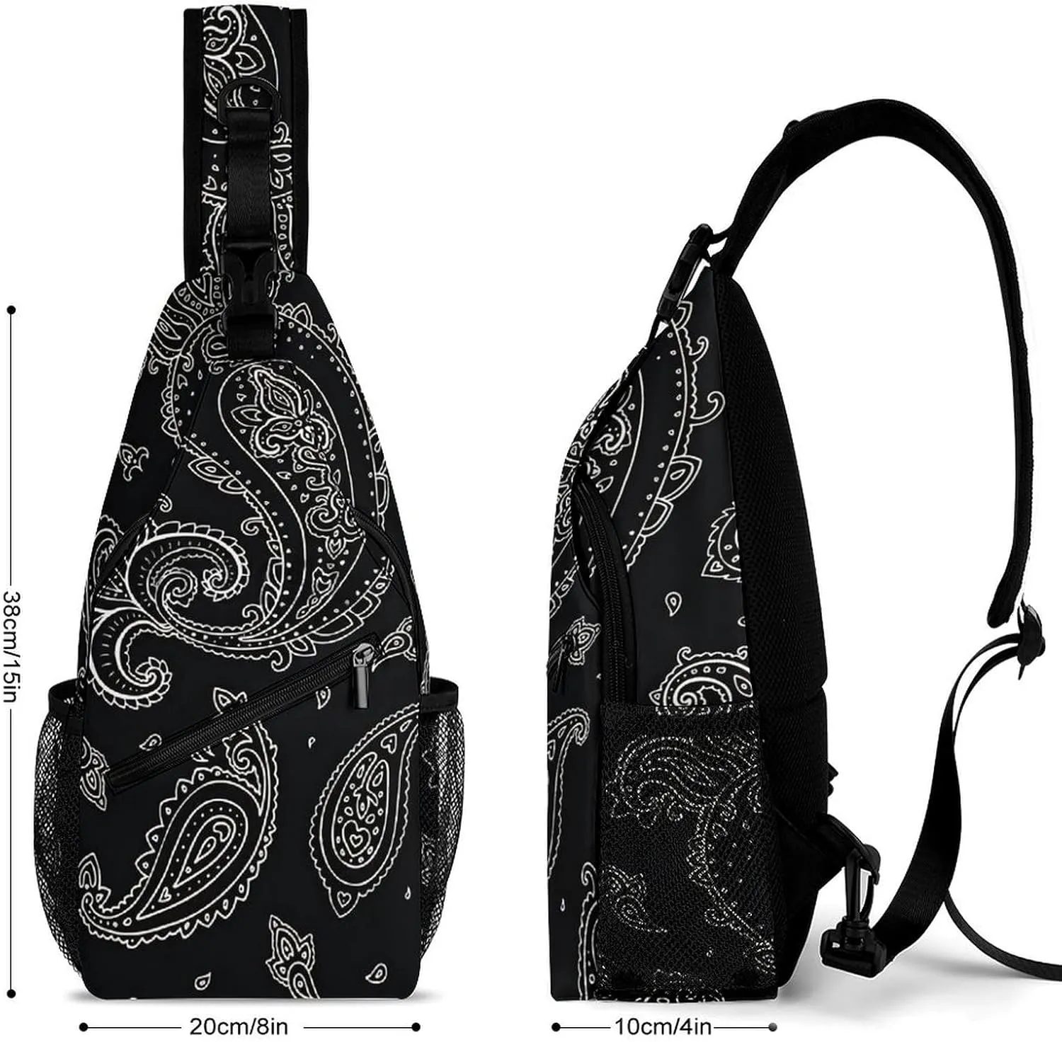Black Paisley Pattern A Spacious And Large Capacity Portable Adjustable Chest Bag