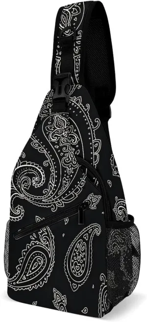 Black Paisley Pattern A Spacious And Large Capacity Portable Adjustable Chest Bag