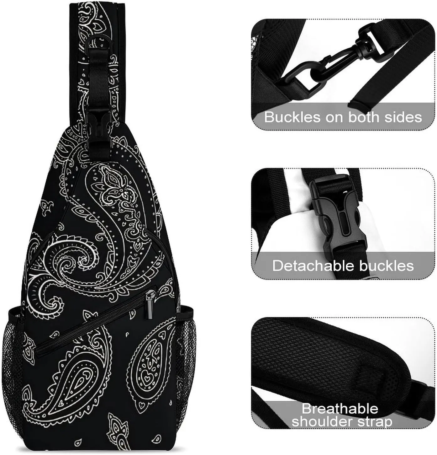 Black Paisley Pattern A Spacious And Large Capacity Portable Adjustable Chest Bag