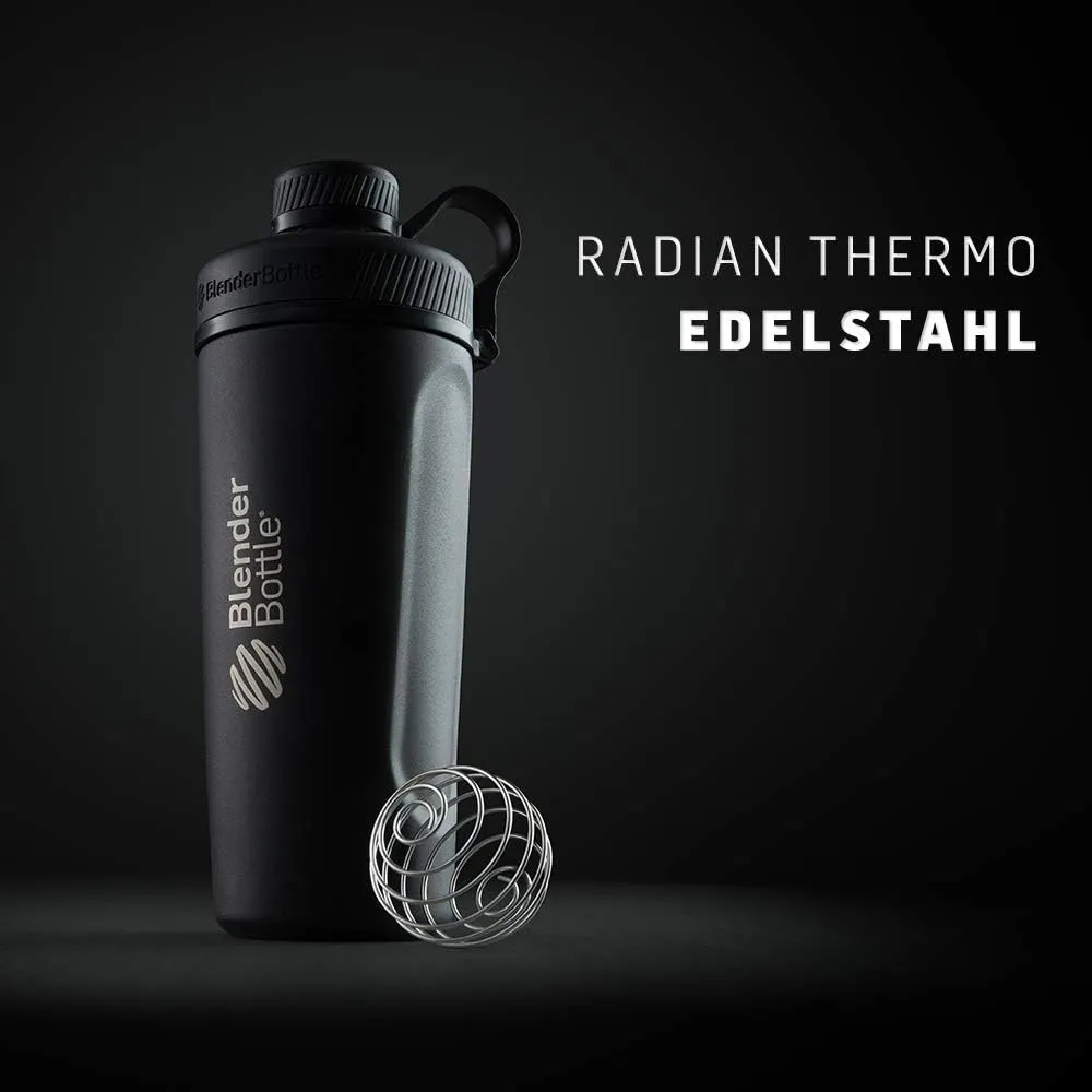 BlenderBottle Radian Shaker Cup Insulated Stainless Steel Water Bottle with Wire Whisk, 26-Ounce, Matte Black